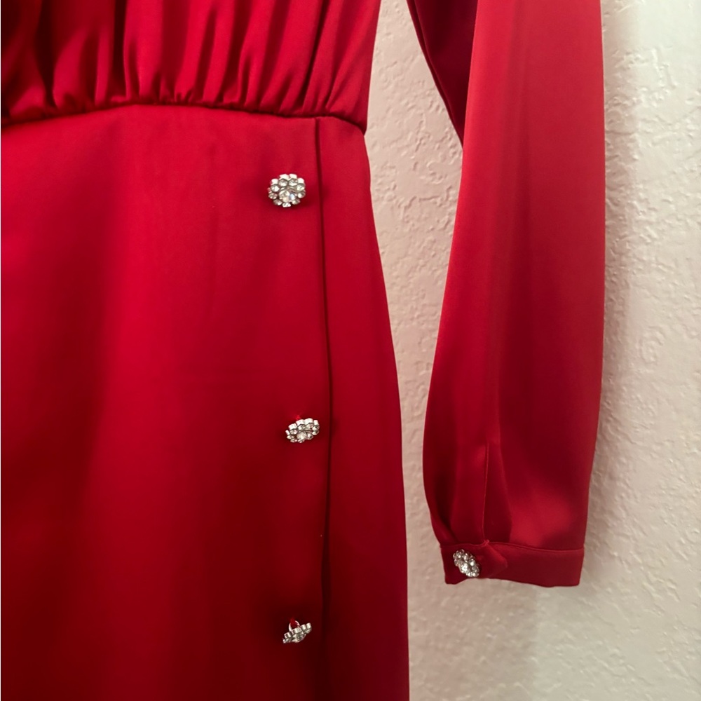 Zara Red Dress Skort Romper with Diamond Button Accents Size S